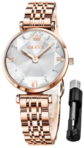 OLEVS Damenuhren Analog Quarz Armbanduhren mit Diamant Weiß Kleines Gesicht Gold Edelstahlband wasserdichte Uhr von OLEVS