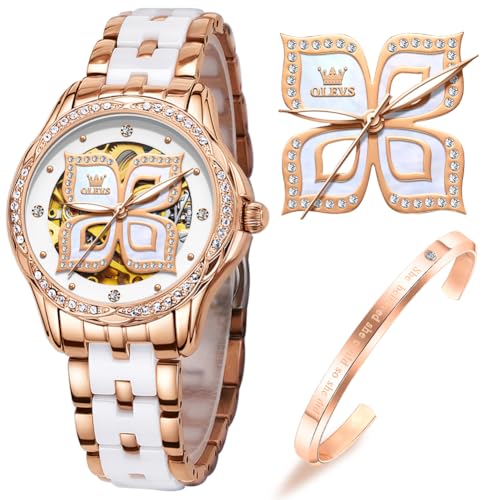 OLEVS Damenuhren Automatikuhren Rose Gold Mechanisch Armbanduhren Selbstaufziehend Luxus Keramikband Wasserdicht Diamantarmband Uhren Sets Geschenke OLEVS Damenuhren Automatikuhren Rose Gold Mechanisch Armbanduhren Selbstaufziehend Luxus Keramikband Wasserdicht Diamantarmband Uhren Sets Geschenke von OLEVS