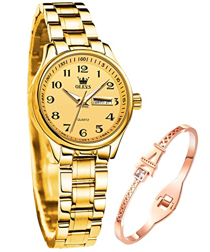OLEVS Damenuhren Gold Leicht zu Lesen Armbanduhren für Damen mit Kleines Gesicht Tag Datum Edelstahlband wasserdichte OLEVS Damenuhren Gold Leicht zu Lesen Armbanduhren für Damen mit Kleines Gesicht Tag Datum Edelstahlband wasserdichte von OLEVS