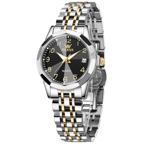 OLEVS Bicolor Damenuhr Edelstahl Moderne Wasserdicht Uhr Damen mit Datum Arabische Ziffern Analog Damen Armbanduhr Leuchtend Leicht zu Lesen Quarz Klein Uhr Frauen Schwarz Zifferblatt Geschenke OLEVS Bicolor Damenuhr Edelstahl Moderne Wasserdicht Uhr Damen mit Datum Arabische Ziffern Analog Damen Armbanduhr Leuchtend Leicht zu Lesen Quarz Klein Uhr Frauen Schwarz Zifferblatt Geschenke von OLEVS