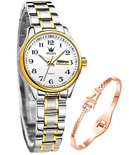 OLEVS Damenuhren Gold Silber Leicht zu Lesen Armbanduhren für Damen mit Kleines Gesicht Tag Datum Edelstahlband wasserdichte von OLEVS