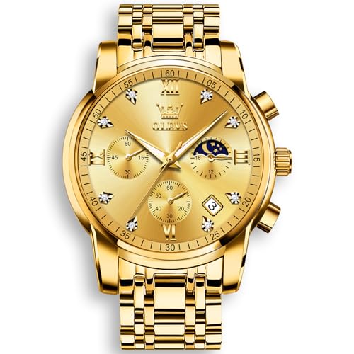 OLEVS Gold Armband Herren Großes Gesicht Analoger Quarz Edelstahlband Herrenuhr Römische Ziffern Multifunktion Chronograph Watch for Men Wasserdicht Leuchtend Leicht zu lesen Herren Uhr OLEVS Gold Armband Herren Großes Gesicht Analoger Quarz Edelstahlband Herrenuhr Römische Ziffern Multifunktion Chronograph Watch for Men Wasserdicht Leuchtend Leicht zu lesen Herren Uhr von OLEVS