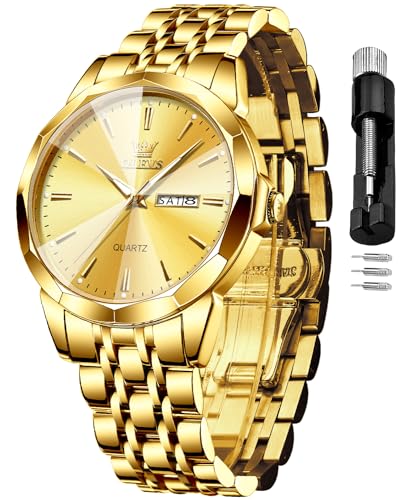 OLEVS Herren-Armbanduhr, analog, Quarz, Business-Uhr, Tag und Datum, Edelstahl, klassisch, lässig, luxuriös, leuchtend, wasserdicht, für Herren, 3615: Goldfarben OLEVS Herren-Armbanduhr, analog, Quarz, Business-Uhr, Tag und Datum, Edelstahl, klassisch, lässig, luxuriös, leuchtend, wasserdicht, für Herren, 3615: Goldfarben von OLEVS