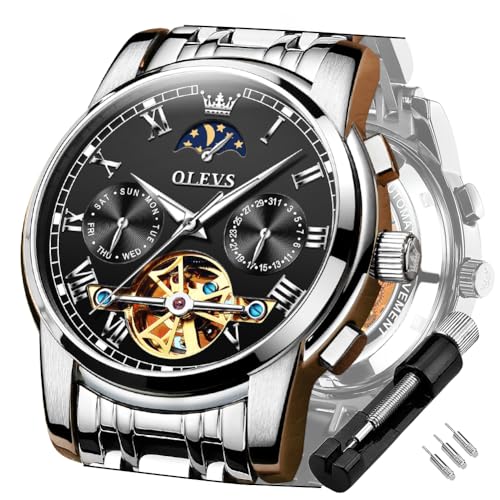 OLEVS Herren-Armbanduhr, automatisch, mechanisch, selbstaufziehend, luxuriös, Edelstahl, wasserdicht, leuchtendes Datum, Armbanduhr, Schwarzes Gesicht, Mechanisch, selbstaufziehend von OLEVS