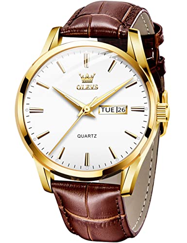 OLEVS Herrenuhren Weiß Schwarz Lederarmband Quarz Uhr Männer mit Wochentag Datum Wasserdicht Leuchtende Klassische Elegantes Armbanduhr Geschenk von OLEVS