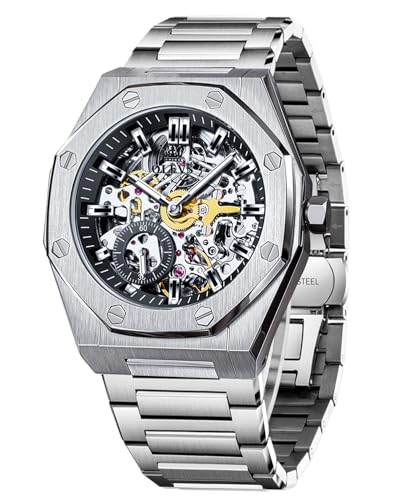 OLEVS Herren Automatik Skelett Mechanische Uhr Edelstahl Luxus Klassisch Business Wasserdicht Leuchtende Armbanduhr, Schwarz & Silber - 6669 OLEVS Herren Automatik Skelett Mechanische Uhr Edelstahl Luxus Klassisch Business Wasserdicht Leuchtende Armbanduhr, Schwarz & Silber - 6669 von OLEVS