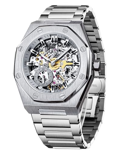 OLEVS Herren Automatik Skelett Mechanische Uhr Edelstahl Luxus Klassisch Business Wasserdicht Leuchtende Armbanduhr, Silber – 6669 OLEVS Herren Automatik Skelett Mechanische Uhr Edelstahl Luxus Klassisch Business Wasserdicht Leuchtende Armbanduhr, Silber – 6669 von OLEVS