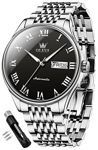 OLEVS Herren-Automatikuhr, Business, Luxus, selbstaufziehend, mechanische Armbanduhr, Edelstahl, wasserdicht, leuchtendes Tag, Datum, Automatische Uhr, mechanisch von OLEVS