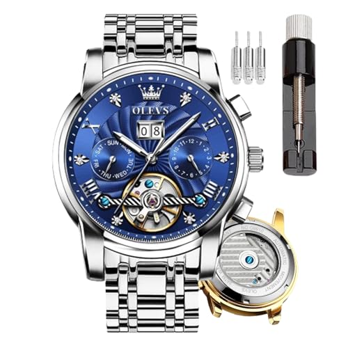 OLEVS Herren-Armbanduhr, automatisch, selbstaufziehend, Skelett-Uhren für Herren, Tourbillon, keine Batterie, luxuriöse Edelstahl-Uhr mit Datum, mechanische Herrenuhren, wasserdicht, modisch für von OLEVS