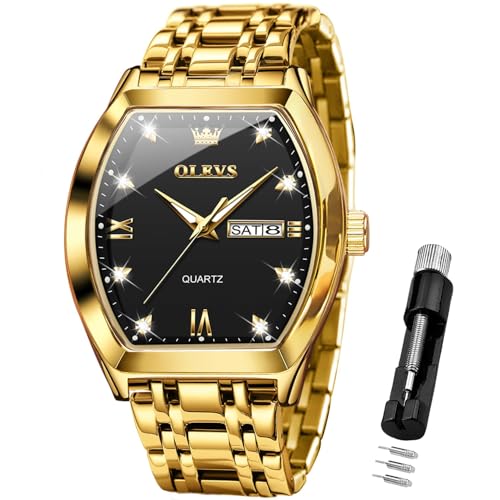 OLEVS Herrenuhr Quadrat Geschäft Diamant Analog Quarz Datum Luxus Männer Uhr Schwarzes Zifferblatt Edelstahl Wasserdicht leuchtende Zwei Ton Armbanduhr von OLEVS