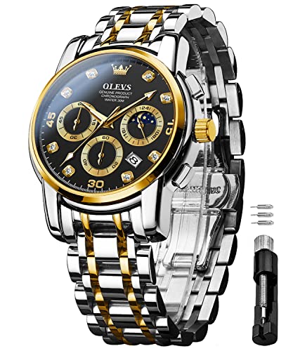 OLEVS Herrenuhren Gold Schwarz Geschenke Edelstahl Uhr Wasserdicht Leuchtende Lässige Elegante Männer mit Diamant Gesicht Business Quarz Armbanduhr von OLEVS