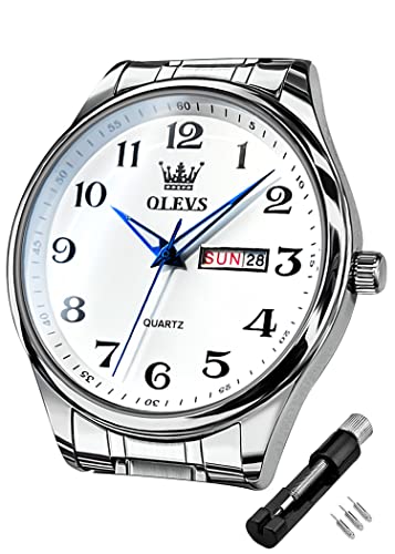 OLEVS Herrenuhren Leicht zu lesen Armbanduhr mit Silber Edelstahlband wasserdichte Kalender OLEVS Herrenuhren Leicht zu lesen Armbanduhr mit Silber Edelstahlband wasserdichte Kalender von OLEVS