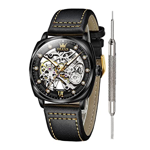 OLEVS Mechanische Automatikuhren für Herren Wasserdichte Herrenmode Automatische Metall-Armbanduhren Klassische coole Edelstahluhr, Schwarz hohl von OLEVS