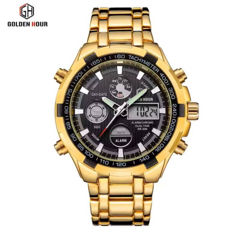 OLEVS Quarzuhr GOLDEN HOUR GH 108 XL Edelstahl Analoge+Digitaluhr für Männer GH108 von OLEVS