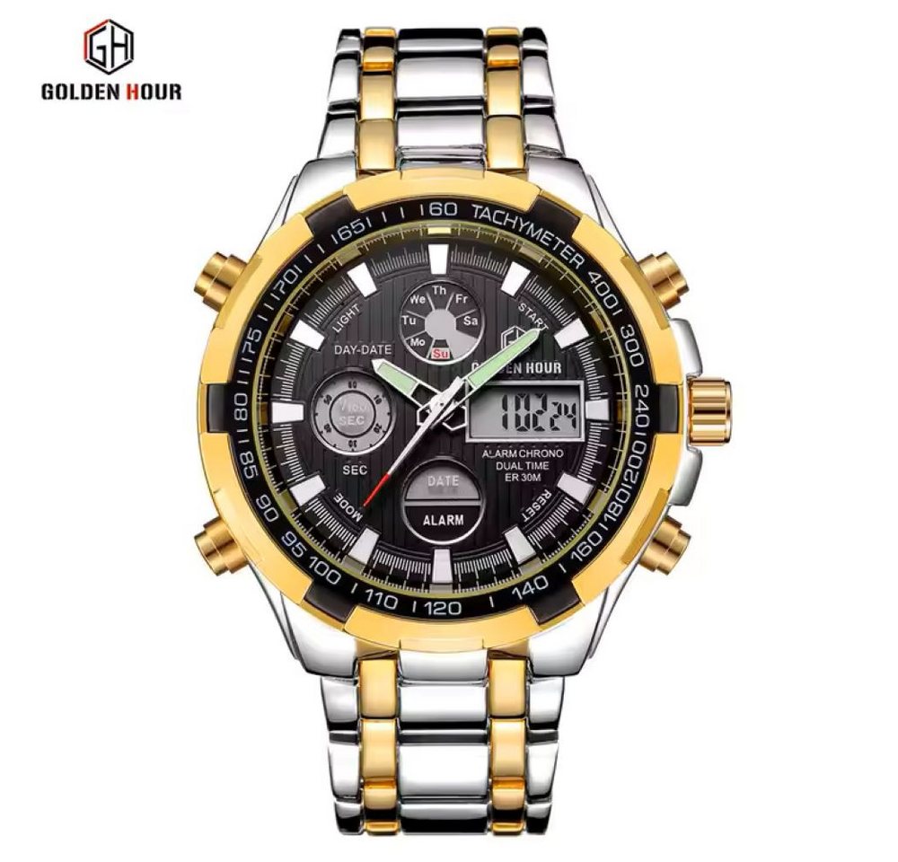 OLEVS Quarzuhr GOLDEN HOUR GH 108 XL Edelstahl Analoge+Digitaluhr für Männer GH108 von OLEVS