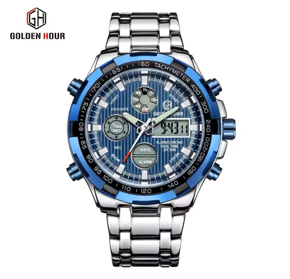 OLEVS Quarzuhr GOLDEN HOUR GH 108 XL Edelstahl Analoge+Digitaluhr für Männer von OLEVS