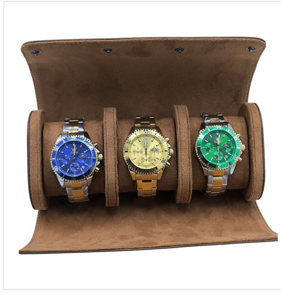 OLEVS Quarzuhr Geschenkset Uhrenrolle inkl 3x Olevs 2870 Uhren Sportlich Chrono, (Uhrenrolle mit 3 Olevs 2870) von OLEVS
