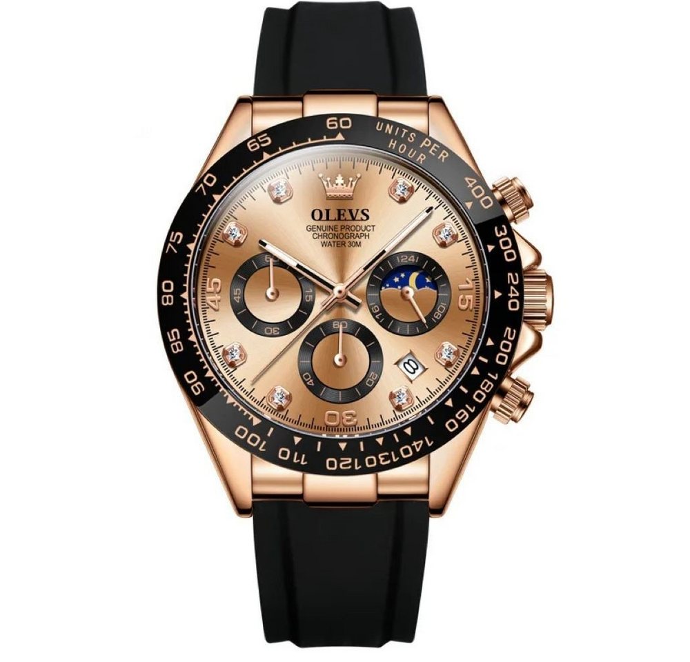 OLEVS Quarzuhr Herrenuhr Chronograph mit Silikonarmband 2875, Uhrenbox von OLEVS