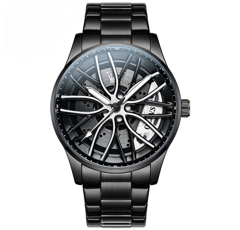 OLEVS Quarzuhr Herrenuhr Racing Luxusuhr Edelstahl Wasserdicht Armbanduhr Männeruhr, Drehbare Scheibe auf dem Zifferblatt von OLEVS