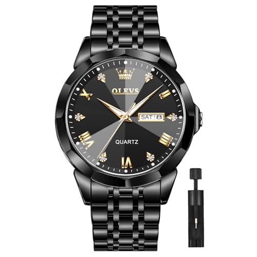 OLEVS Schwarz Herrenuhr Metallarmband Mode Wasserdicht Herren Uhr Schwarz Matt mit Datum Analog Kleid Armbanduhr Herren Edelstahl Leuchtend Business Uhr für Männer Großes Zifferblatt Geschenke von OLEVS