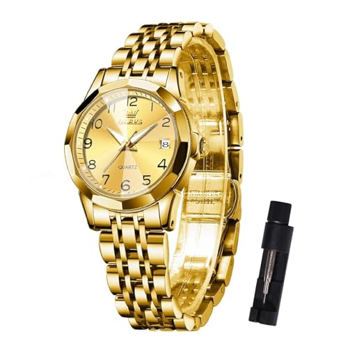 OLEVS Damen Uhr Luxus Gold Edelstahlband Analoger Quarz Damenuhr Klassisches Kleines Gesicht Arabische Ziffern Diamanten Uhr Damen Leuchtend Wasserdicht mit Datum Watches for Women von OLEVS
