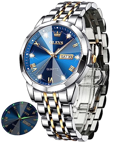 OLEVS Uhr Herren Luxus Diamant Edelstahl Wasserdicht Analog Datumsanzeige Business Original Blau Armbanduhr Herren von OLEVS