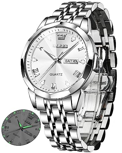 OLEVS Uhr Herren Luxus Diamant Edelstahl Wasserdicht Analog Datumsanzeige Business Original Silber Armbanduhr Herren von OLEVS