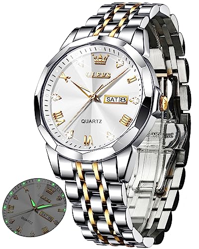 OLEVS Uhr Herren Luxus Diamant Edelstahl Wasserdicht Analog Datumsanzeige Business Original Weiß Armbanduhr Herren von OLEVS