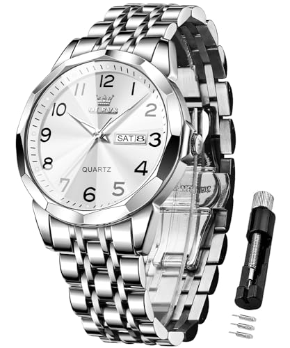 OLEVS Uhren Herren Business Kleid Analog Digital Quarz Edelstahl Wasserdicht Leuchtend Datum Luxus Armbanduhr Herren Geschenk von OLEVS