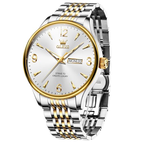 OLEVS Uhren Herren Klassisches Gold Silber Edelstahl Analoger Quarz Men Watches Minimalismus Weiß Arabische Ziffern Großgesicht Herren Kleid Uhr Wasserdicht Leuchtend Tag Datum Herrenuhr OLEVS Uhren Herren Klassisches Gold Silber Edelstahl Analoger Quarz Men Watches Minimalismus Weiß Arabische Ziffern Großgesicht Herren Kleid Uhr Wasserdicht Leuchtend Tag Datum Herrenuhr von OLEVS