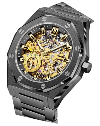OLEVS Uhren für Herren, Drei-Zeiger-Automatikuhr, Skelett, Polygon, automatische Aufziehung, wasserdicht, leuchtend, Edelstahl, luxuriöses Geschenk, 6669: Schwarz OLEVS Uhren für Herren, Drei-Zeiger-Automatikuhr, Skelett, Polygon, automatische Aufziehung, wasserdicht, leuchtend, Edelstahl, luxuriöses Geschenk, 6669: Schwarz von OLEVS