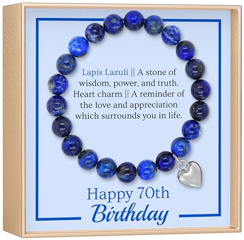 Armband zum 70. Geburtstag mit bedeutungsvoller Karte für Frauen, schönes und sentimentales Geburtstagsgeschenk für 70-jährige Frau, hergestellt mit natürlichen Lapislazuli-Steinen, 17,8 cm, 17,8 cm Armband zum 70. Geburtstag mit bedeutungsvoller Karte für Frauen, schönes und sentimentales Geburtstagsgeschenk für 70-jährige Frau, hergestellt mit natürlichen Lapislazuli-Steinen, 17,8 cm, 17,8 cm von OLGAS GEMS
