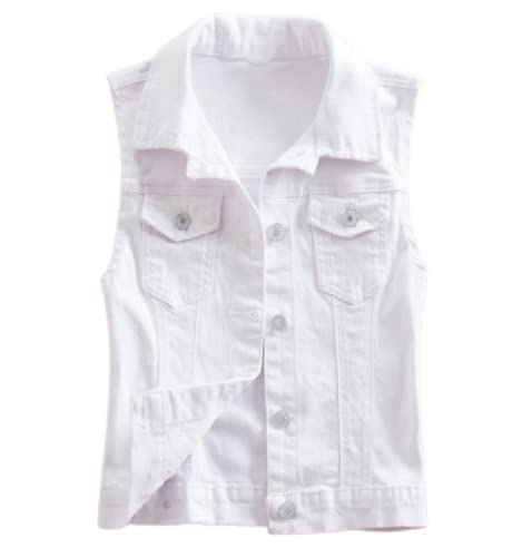 OLGER Denim Weste-Weiß Retro Slim Fit Gewaschen Denim Weste Weste Damen Kurze Denim Weste Plus Size Jeansjacke Sommer Frühling Jeansjacke Knopfleiste Strickjacke Top,XL von OLGER