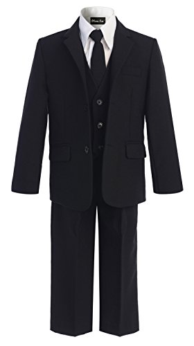 OLIVIA KOO Boys Solid 5-Piece Formal Suit Set with Matching Neck Tie,Black,12 von OLIVIA KOO