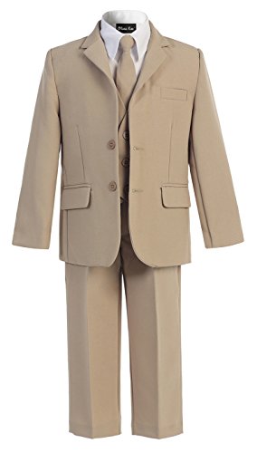 OLIVIA KOO Boys Solid 5-Piece Formal Suit Set with Matching Neck Tie Khaki von OLIVIA KOO