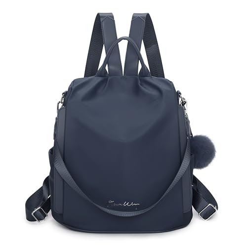 OLIVIA WONG Wasserdichter Diebstahl-Rucksack für Damen (13 l), umwandelbarer Rucksack mit Bommel und abnehmbarem Ziergriff, Marineblau von OLIVIA WONG