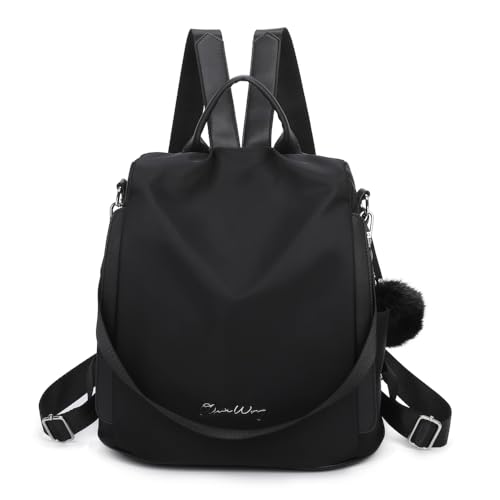 OLIVIA WONG Wasserdichter Diebstahl-Rucksack für Damen (13 l), umwandelbarer Rucksack mit Bommel und abnehmbarem Ziergriff, Schwarz von OLIVIA WONG