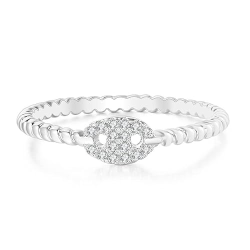 OLIVIASO Twist Band Mini Pave Puff Link Ring Minimalistisch Stapelbar Einfach Dünn Ring für Frauen Damen Gepflasterte CZ Weißgold Größe 59(18.8) von OLIVIASO