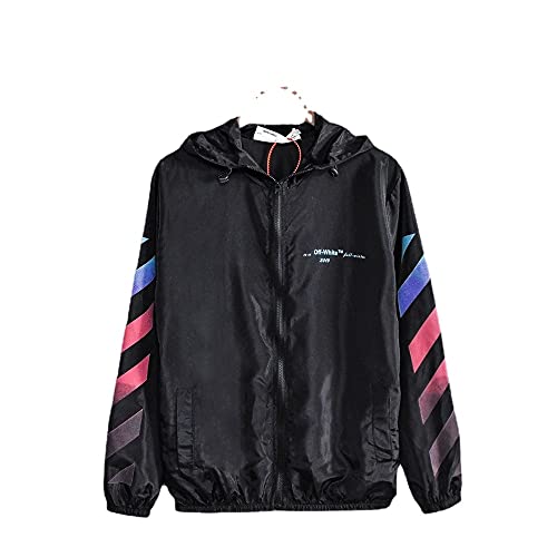 OLIVIAYDS Herren Off White Dünner Mantel Pfeil Gedruckt Kapuzenjacke Leichte Zip Up Hip Hop Outwear Hoodie Tops, Schwarz , S von OLIVIAYDS