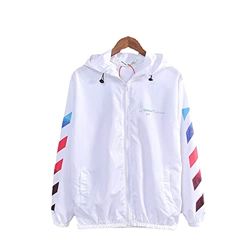 OLIVIAYDS Herren Off White Dünner Mantel Pfeil bedruckte Kapuzenjacke Leichte Reißverschluss Hip Hop Outwear Hoodie Tops (Weiß, S, S), weiß, S von OLIVIAYDS