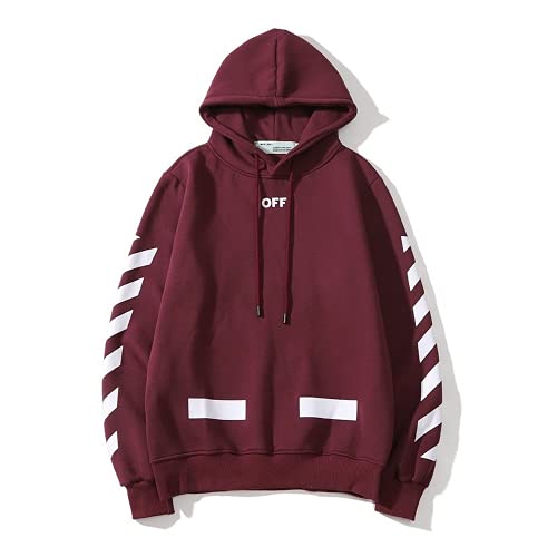 OLIVIAYDS Unisex Erwachsene Mode Off Striped Arrow Hoodie Sweatshirt Hip Hop Pullover Sweater Shirt Trendy Hooded Top, Braun/Rot, L von OLIVIAYDS