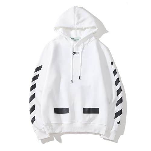 OLIVIAYDS Unisex Erwachsene Mode Off Striped Arrow Hoodie Sweatshirt Hip Hop Pullover Sweater Shirt Trendy Hooded Top, weiß, L von OLIVIAYDS