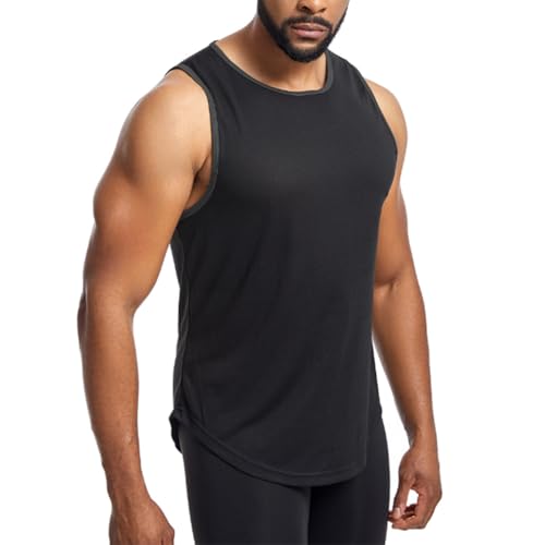 OLIns Men's Workout Muscle Breathable Athletic Tank Top Quick Dry Sleeveless Shirts for Bodybuilding Gym(Black,M) von OLIns