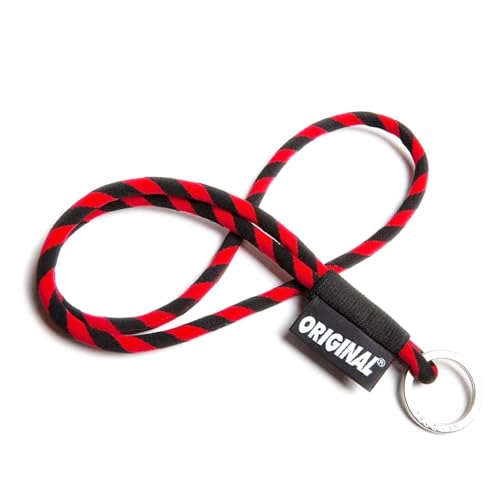 OLLIE TRICK LANYARD Schlüsselanhänger Umhängeband Tube Long Original mit Metallring für Hausschlüssel und Gadget - Lanyard Dicke 8 mm bunt robust und selbstklebend, ROT SCHWARZ, One size von OLLIE TRICK