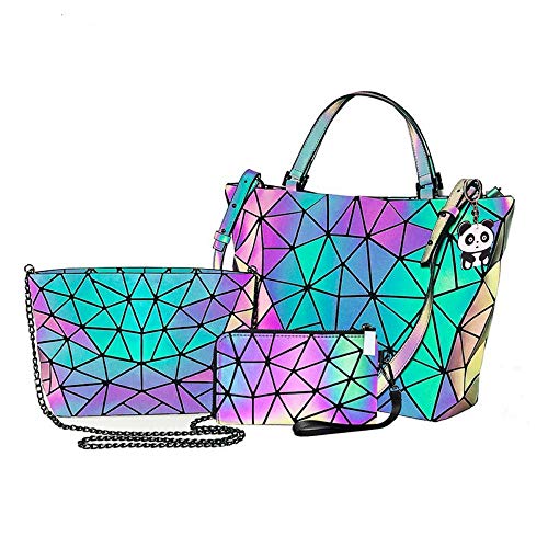 Damen Geometrische leuchtende holografische Geldbörsen und Handtaschen, schicke, stilvolle Farbe, veränderbar, reflektierend, Cross-Body-Taschen-Rucksack, Tragetasche von OLOEY