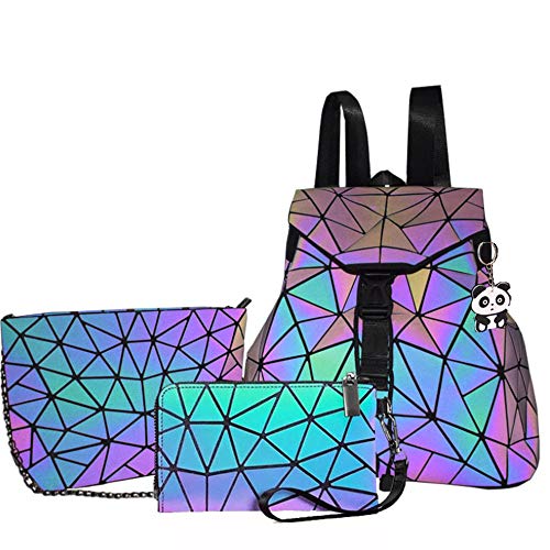 Geometrische, leuchtende holografische Geldbörsen und Handtaschen, schick, stilvolle Farbe, wechselbar, reflektierend, Crossbody-Taschen, Rucksack (3-teiliges Set), One_Size von OLOEY