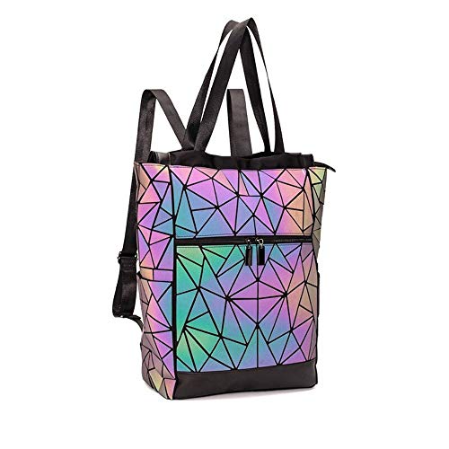 OLOEY Geometrische leuchtende Geldbörsen und Handtaschen für Damen, Farbwechsel, holografisch, reflektierend, Crossbody-Taschen, Rucksack, Großer Rucksack, Laptop von OLOEY