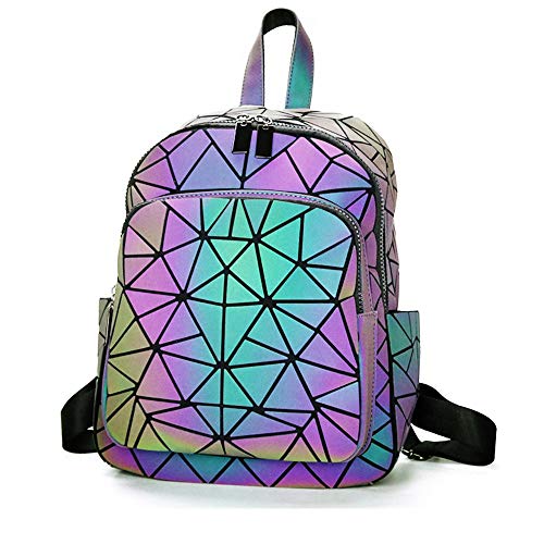 OLOEY Leuchtender Rucksack für Damen, geometrisch, geometrisch, für Reisen, Laser-Schultaschen, reflektierende Geldbörsen und Handtaschen von OLOEY