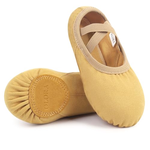OLORA Ballettschuhe Damen Gymnastikschuhe Ballettschläppchen Ballerinas Tanzschuhe Flach für Erwachsene-Braun 36 EU von OLORA