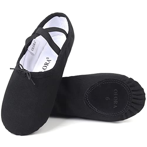 OLORA Ballettschuhe Damen Gymnastikschuhe Ballettschläppchen Ballerinas Tanzschuhe Flach für Grundschulkind-Schwarz 31 EU von OLORA